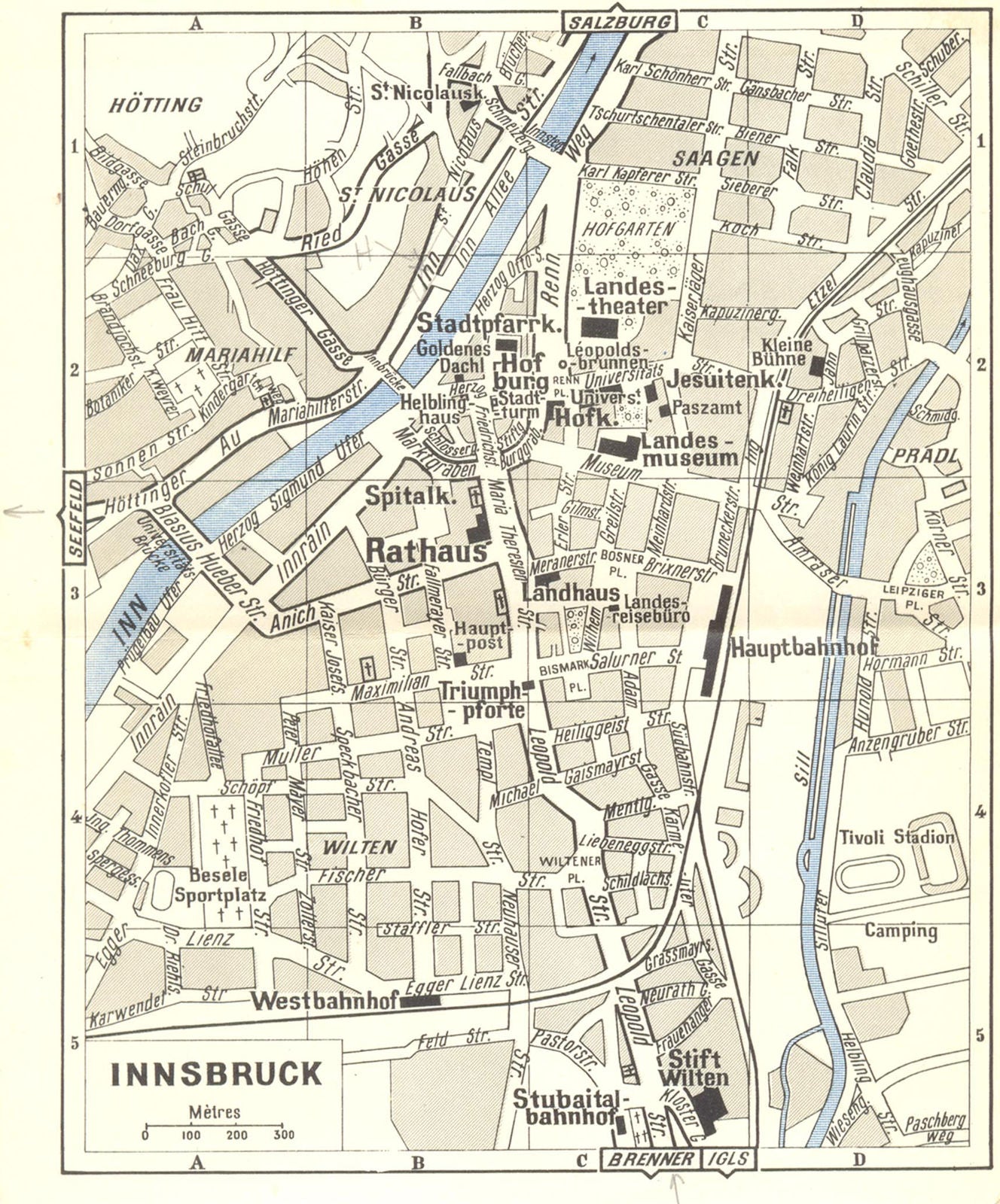AUSTRIA. Innsbruck 1954 old vintage map plan chart